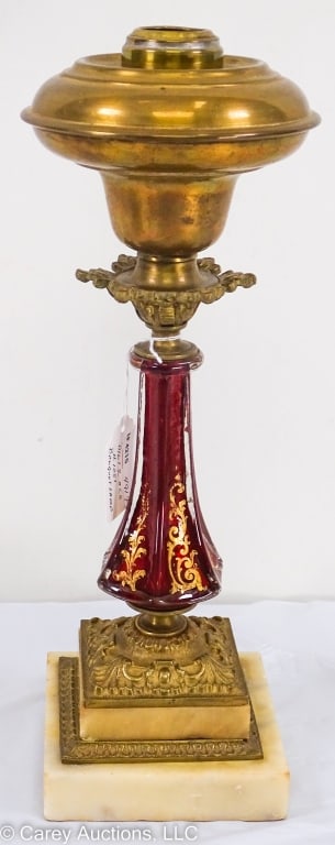 DIETZ & CO #1051 BANQUET LAMP BASE RED CASED GLASS (1 of 7)