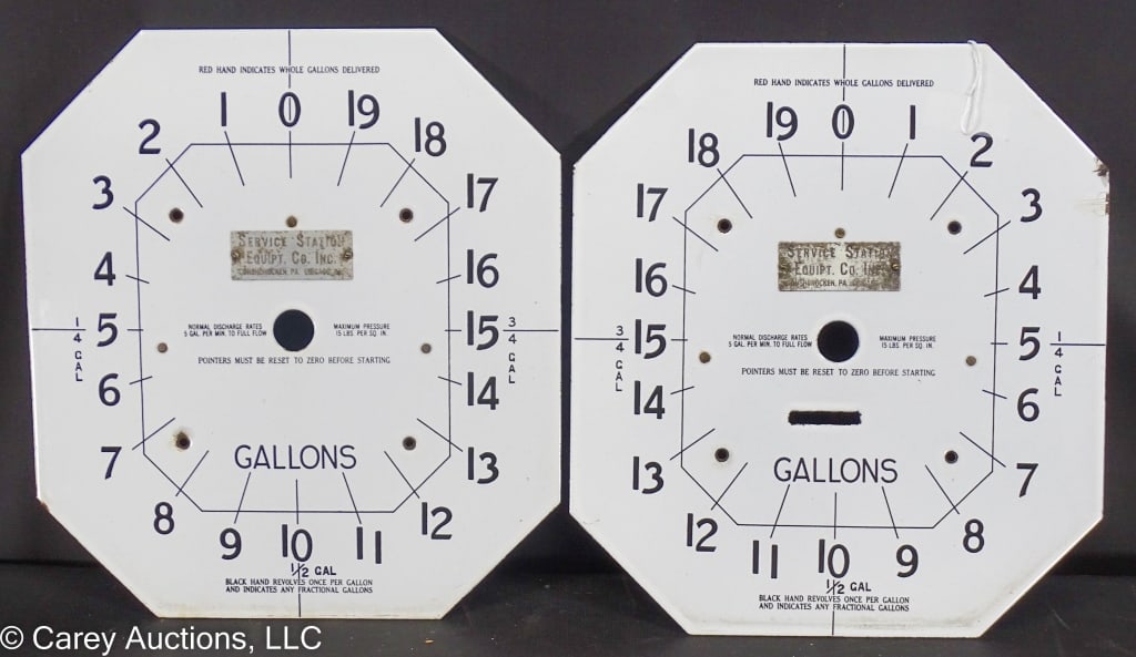 PAIR PORCELAIN CLOCK FACE GAS PUMP DIALS (1 of 6)