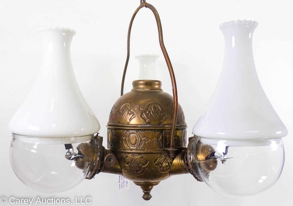 ANGLE LAMP CO BRASS VICTORIAN 3 LIGHT HANGING LAMP (1 of 6)