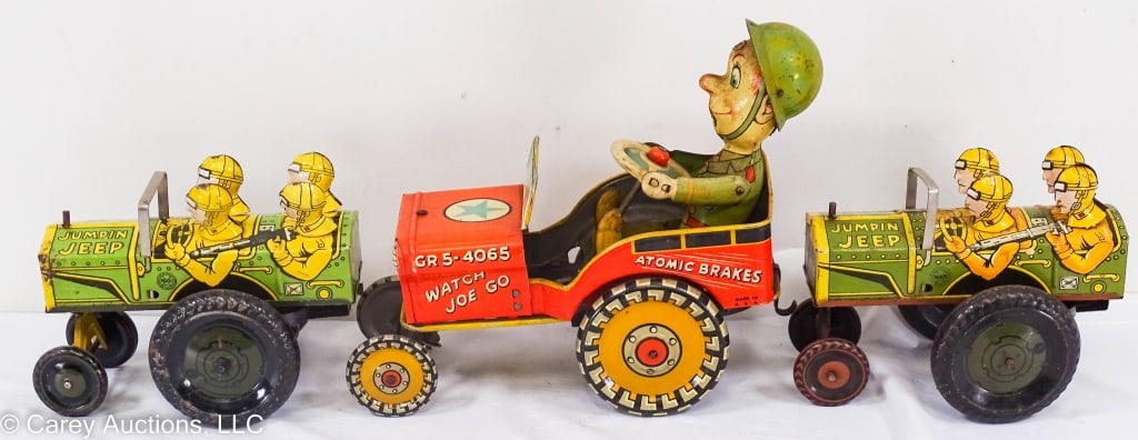 3 TIN LITHO WINDUP JEEP TOYS (1 of 10)