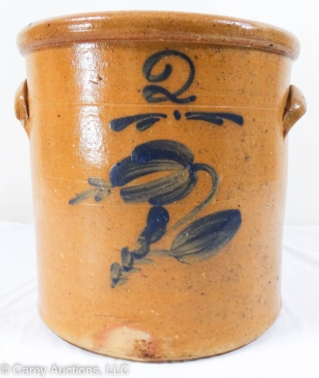 2 GALLON MIDWESTERN STONEWARE CROCK BLUE TULIPS (1 of 10)