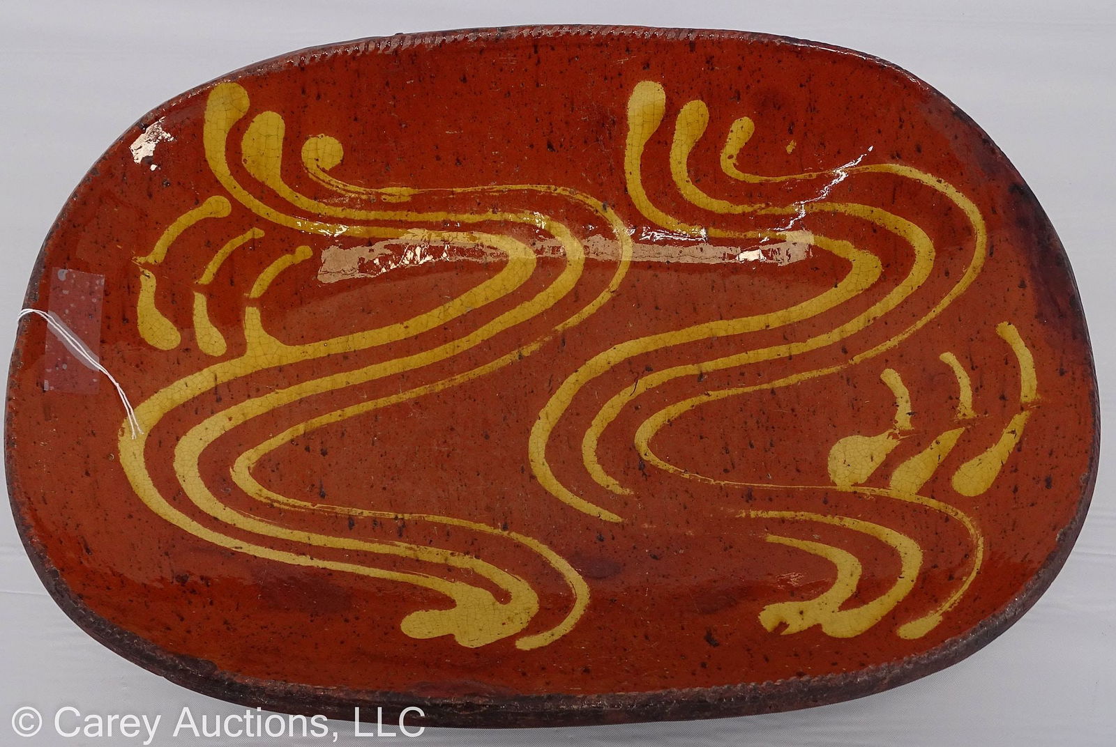 SLIP DECORATED REDWARE LOAF DISH (1 of 5)