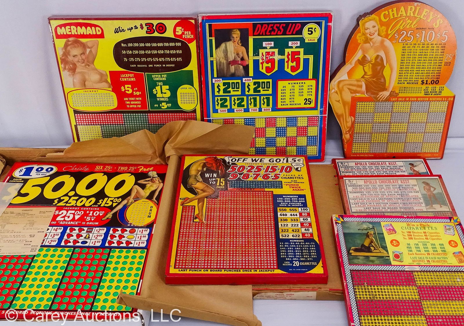 9 ASSORTED PINUP GIRL VINTAGE PUNCH BOARDS (1 of 8)