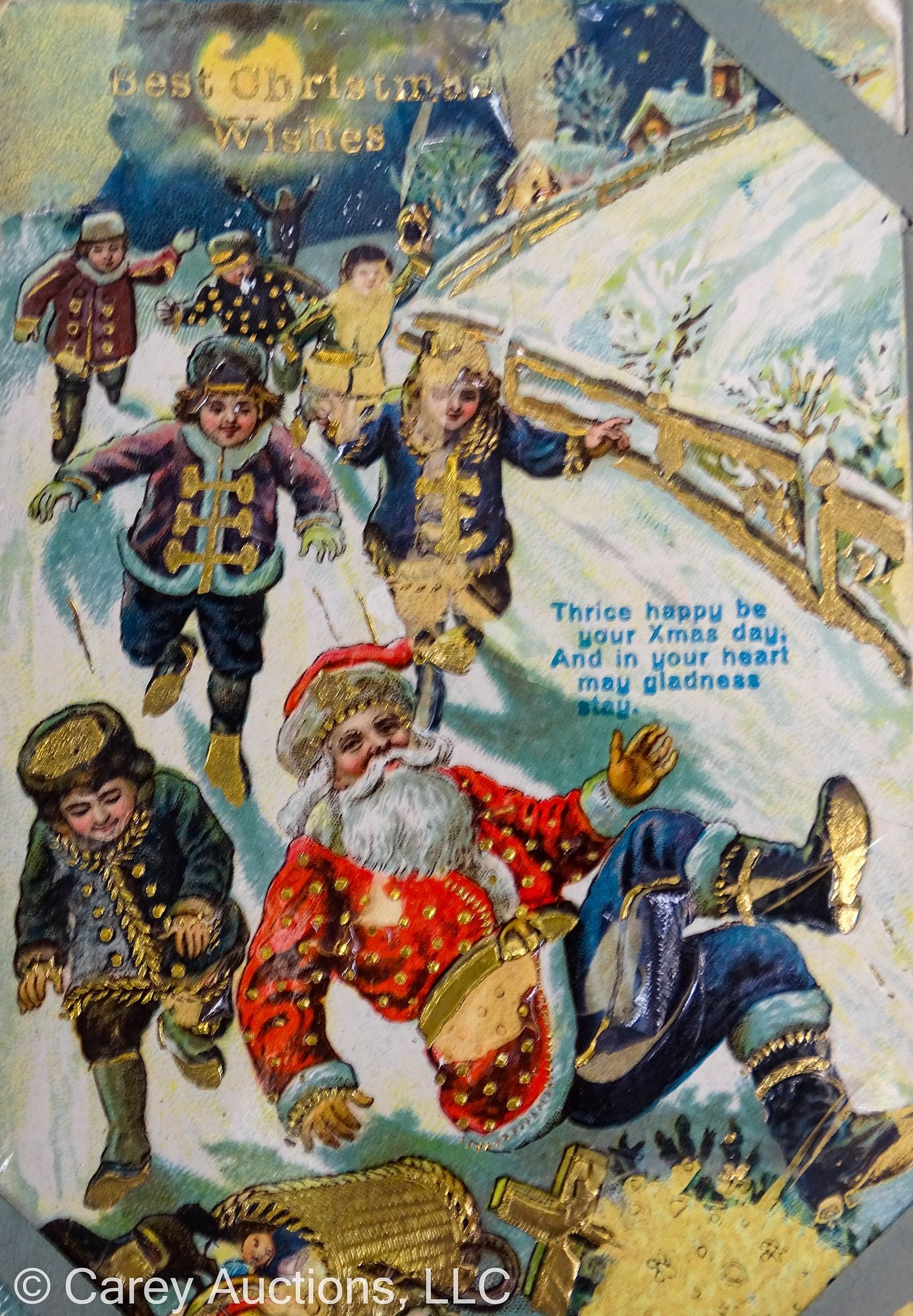 ANTIQUE POST CARD ALBUM 200+ CARDS: Antique post card album with 200+ cards, 1905-1915; 18 Santa cards, Christmas, Easter, Thanksgiving, humor, town scenes, birthday and greetings; most posted and mailed; A few white border cards; cover