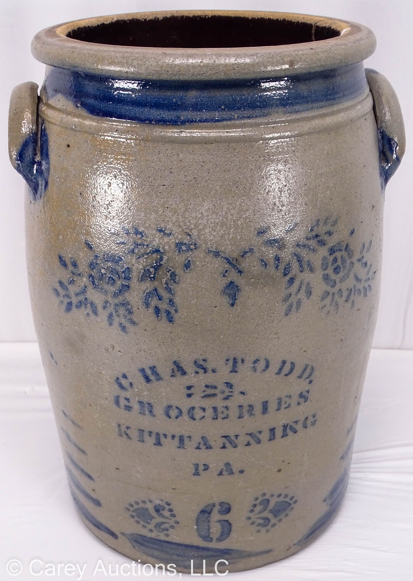 6 GALLON CHAS. TODD GROCERIES KITTANNING PA STONEWARE CROCK (1 of 10)