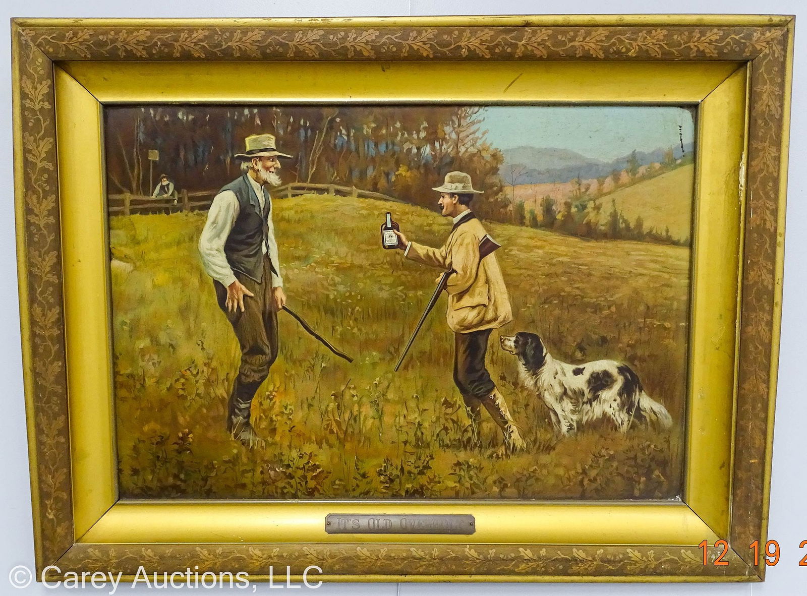 OLD OVERHOLT WHISKEY FRAMED TIN LITHOGRAPH ADVERTISING SIGN (1 of 8)