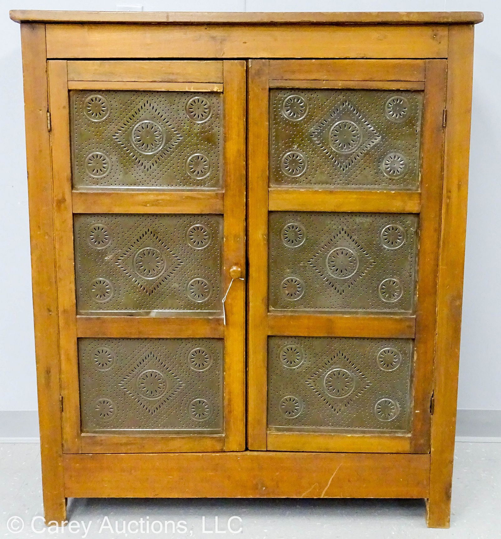 PRIMITIVE POPLAR PIE SAFE WITH 12 PUNCH TINS (1 of 8)