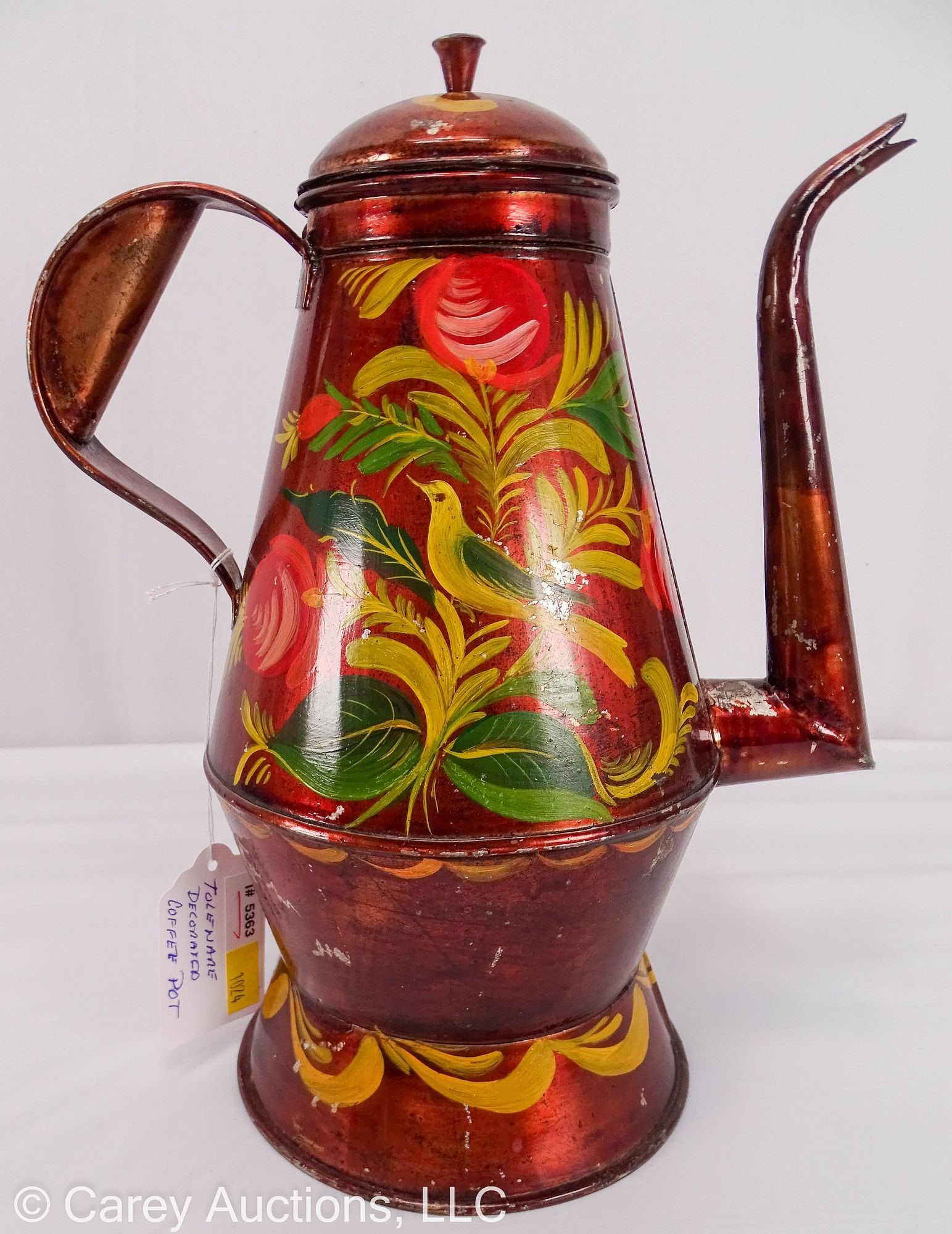 DECORATE TOLEWARE TIN COFFEE POT WITH BIRD (1 of 7)
