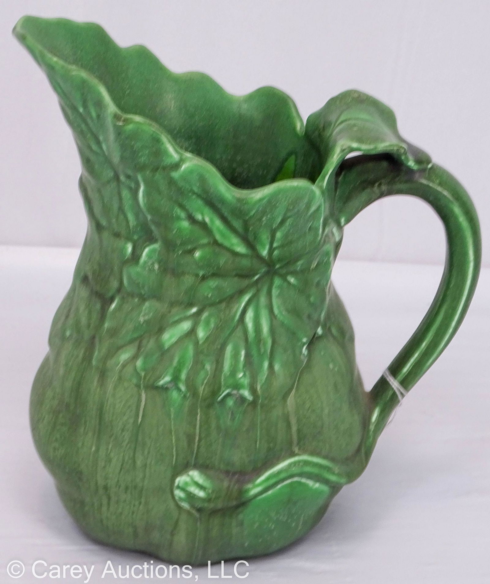 HAMPSHIRE POTTERY MATTE GREEN PITCHER, MELON & LEAVES FORM (1 of 5)