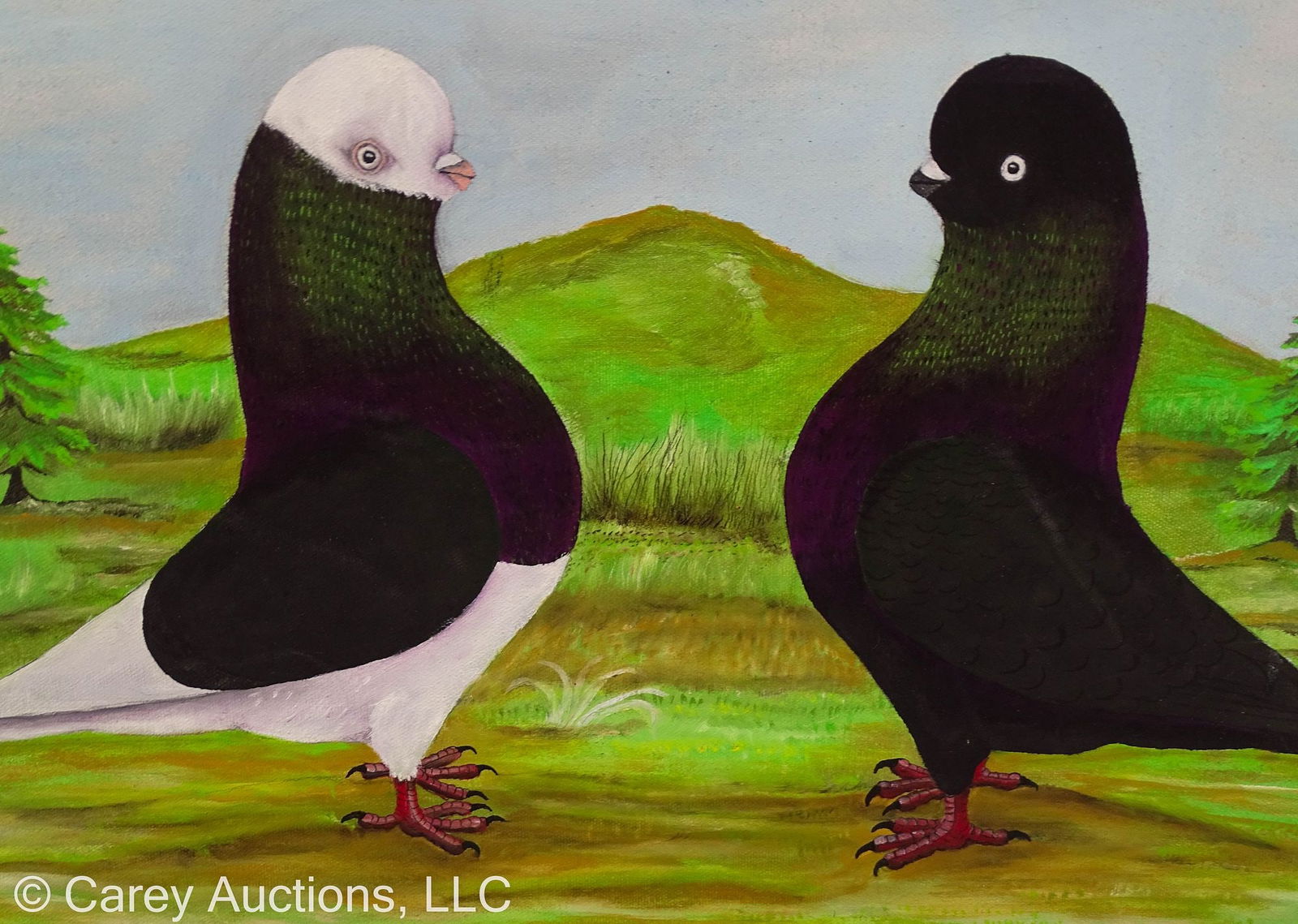 1970 JOHN FLIEGERBAUER O/C TUMBLER PIGEON PAINTING (1 of 4)