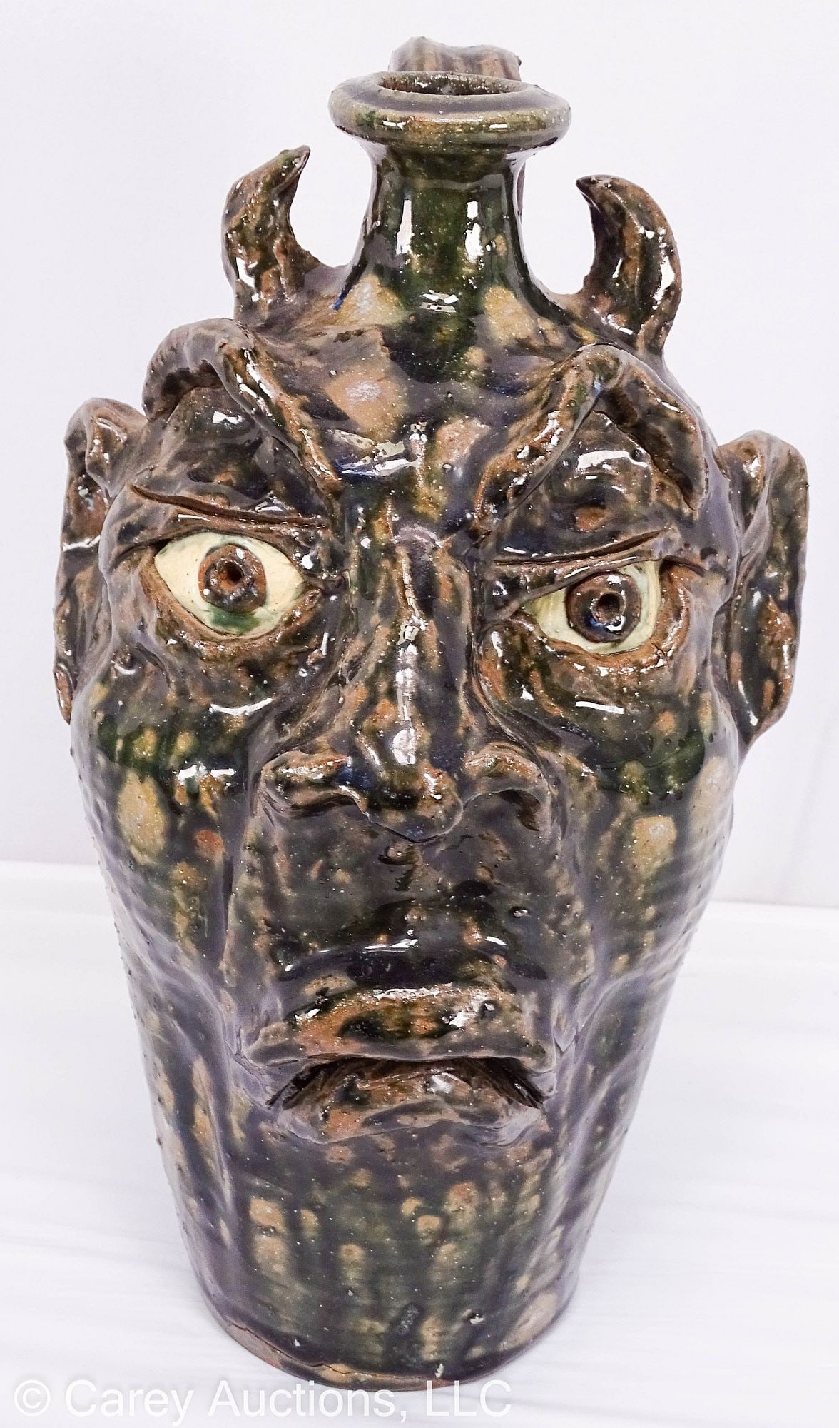 W. A. FLOWERS DEVIL FACE STONEWARE JUG FROM NORTH CAROLINA (1 of 7)