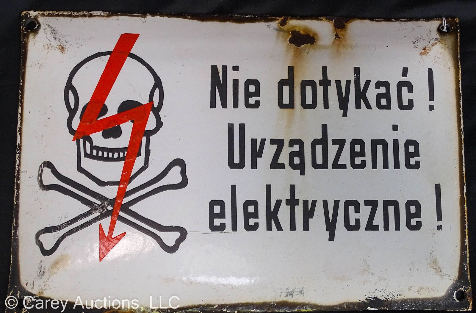 WWII POLISH ELECTRICAL PORCELAIN HAZARD SIGN SKULL & CROSSBONES (1 of 3)