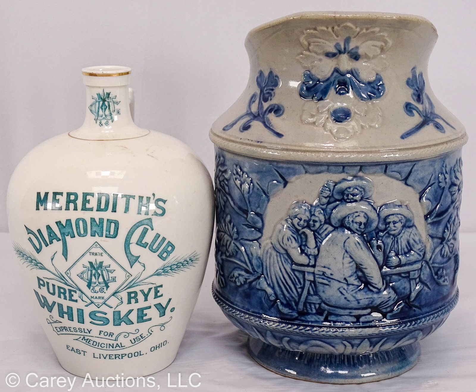 LOT OF 2 OHIO STONEWARE PIECES MOLDED PITCHER AND WHISKEY JUG (1 of 11)
