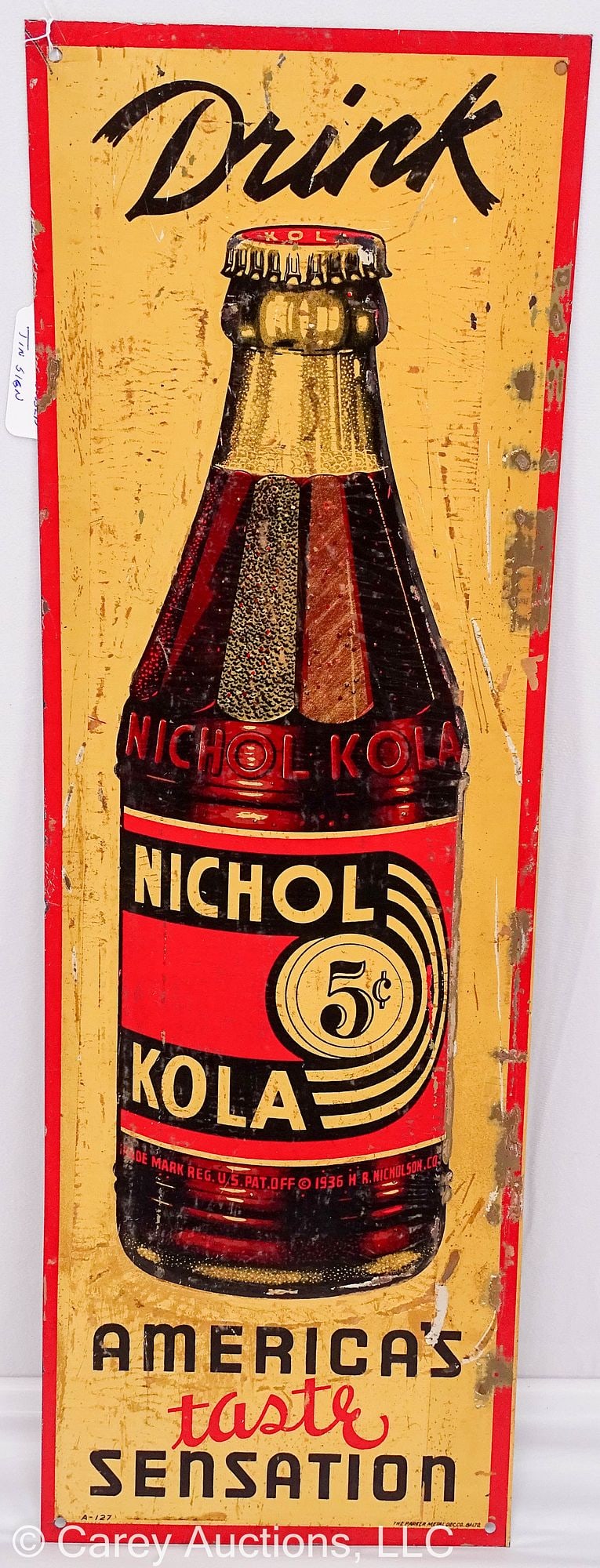 1936 DRINK NICHOL KOLA EMBOSSED TIN SIGN (1 of 8)