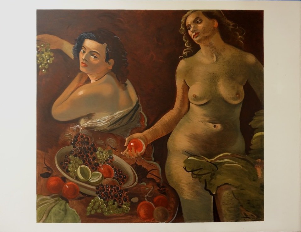 Models eating fruit, signed lithograph - André Derain: André DERAIN Models eating fruit Lithograph on Arches Vellum Printed in the Mourlot workshops (c. 1970) Signed in the plate 65 x 50 cm /25.6 x 19.7 in Excellent condition