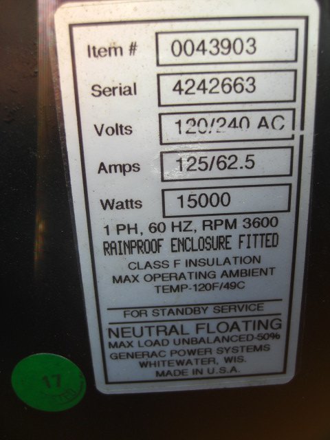 Guardian Plus 15 Kw Generator Model # 0043903 - 10