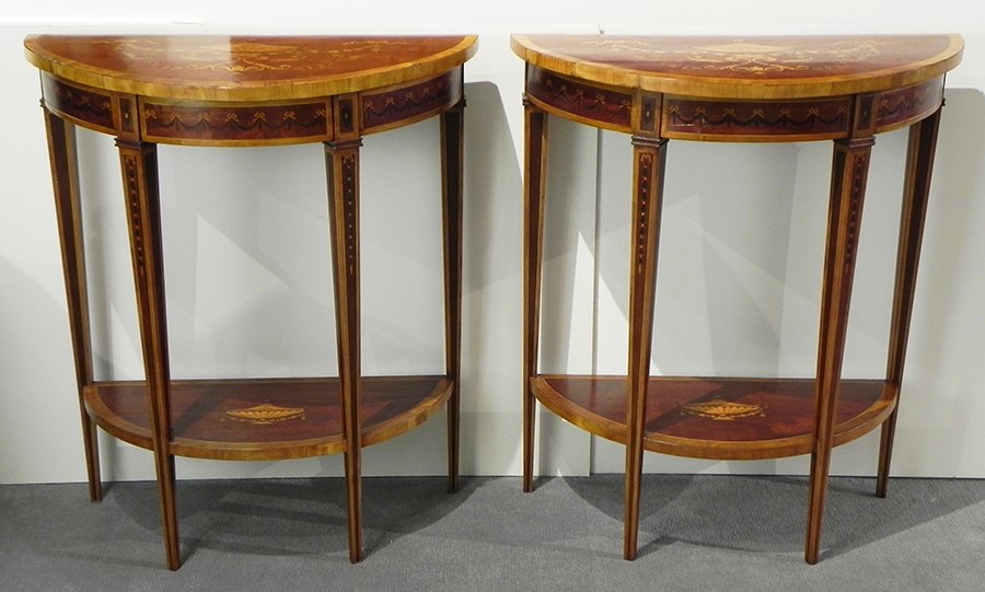 Pair of Continental mahogany demi lune console tables (1 of 3)