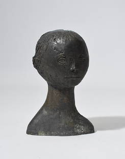 Bronze bust, by James Wines (b.1932): Bronze bust, child's head signed by James Wines (b.1932) dated 1958, 13.5"H.