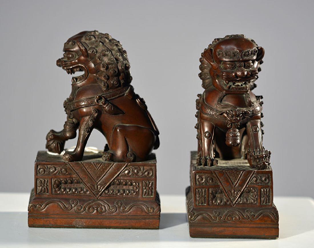 Pair Chinese Cast Bronze Foo Dogs (1 of 9)