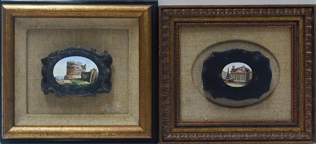 Two Italian micro-mosaic plaques of the Colosseum and: Two Italian micro-mosaic plaques of the Colosseum and the Pantheon, approx. 4”W. x 3”H. each