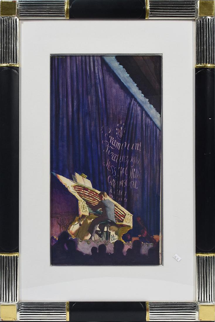 John Rutherford Boyd, Illustrator (Am. 1884-1951): John Rutherford Boyd, Illustrator (Am. 1884-1951) watercolor on paper, “Jesse Crawford at the Paramount Theatre”. 23.25” x 12 1/8”, in matted and gilt frame 36” x 23.25&#