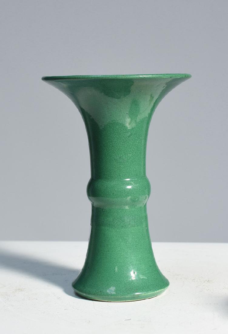 Chinese 18th C. cucumber glaze vase: Chinese 18th C. cucumber glaze vase, 5.25”H., unmarked.
