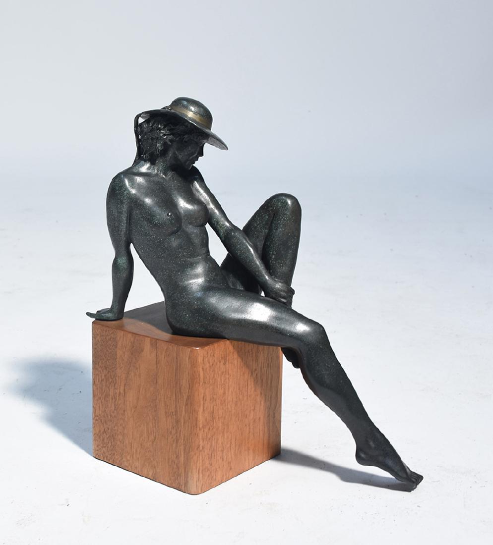 Bronze sculptor seated nude signed. C. Pyne: Bronze sculptor seated nude signed. C. Pyne 14/15, 13”H. on mahogany base Charles J. Pyne.