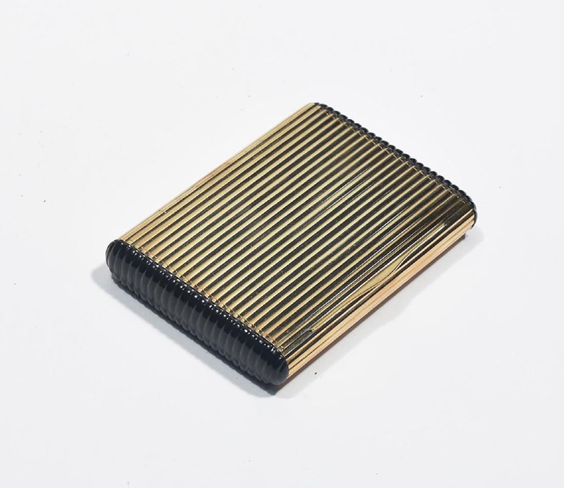 Austrian 14K yellow gold and black onyx cigarette case: Austrian 14K yellow gold and black onyx cigarette case, stamped .585, Carl Hess Wien and makers touch marks, 3.5” x 2.5”, 147.07 grams