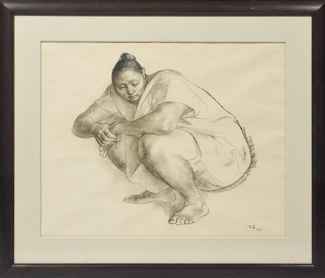 Charcoal portrait of a woman by Francisco Zuniga: Charcoal portrait of a woman by Francisco Zuniga (1912-1998, Mexico), dated 1967, 18" x 23"