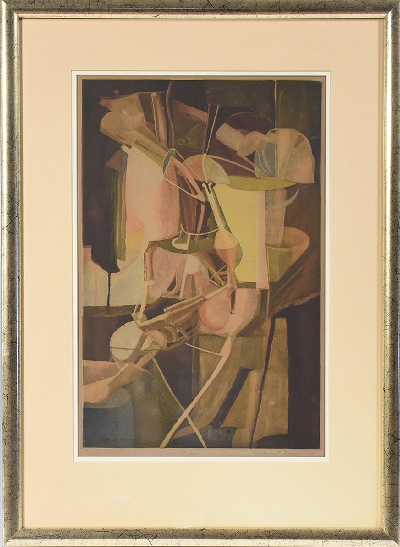 Aquatint in colors after Marcel Duchamp “: Aquatint in colors after Marcel Duchamp “Mariee”, etched by Jacques Villon, pencil signed and editioned 172/200 19” x 12”