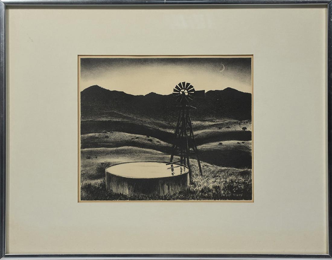Peter Hurd lithograph The Water Tank: Peter Hurd lithograph The Water Tank, 8.5” x 10”, signed in the plate framed.