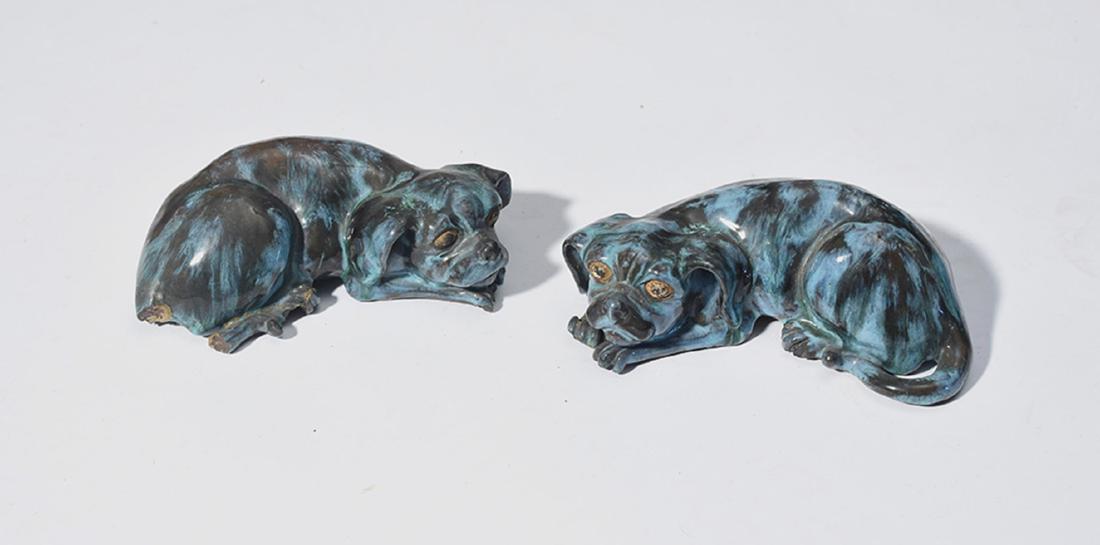 Pair of Chinese glazed watch dogs: Pair of Chinese glazed watch dogs, 6"L. x 2"H.