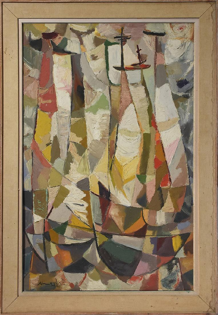 Unique cubist oil on masonite: Unique cubist oil on masonite, signed lower left, 48.5" x 30.5"