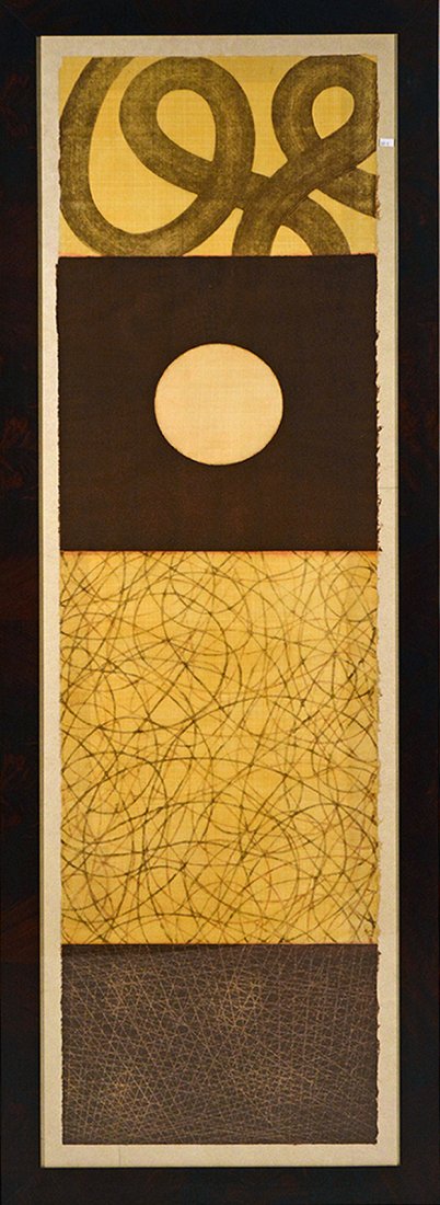 Lithograph on linen of “Rising Sun” brown tones: Lithograph on linen of “Rising Sun” brown tones, 68” x 20 ½” image 73 ¾” x 25 ¼” overall framed