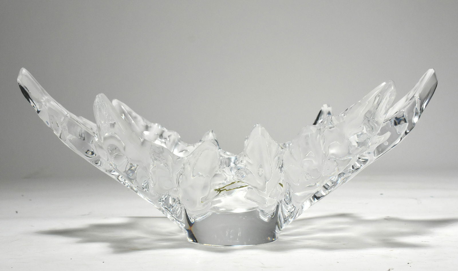 Elongated Lalique glass leaf glass shaped bowl (1 of 5)