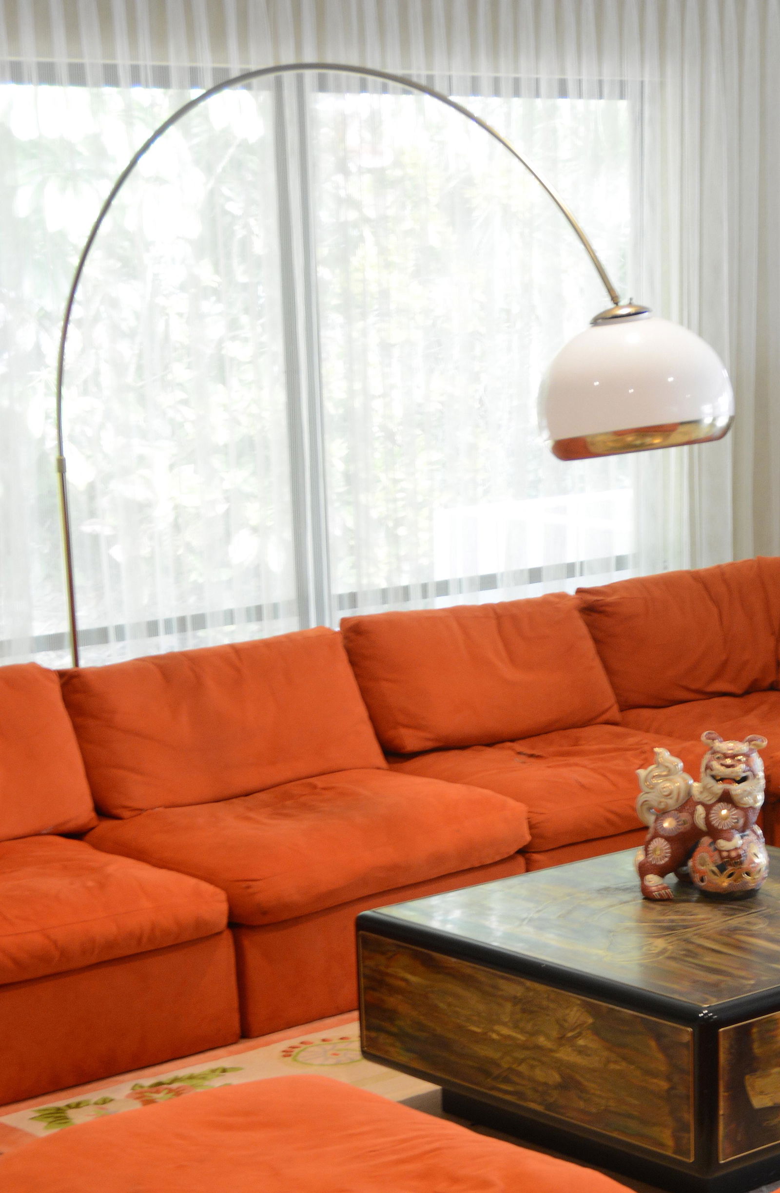 Mid-century brass arch lamp with white marble base (1 of 5)