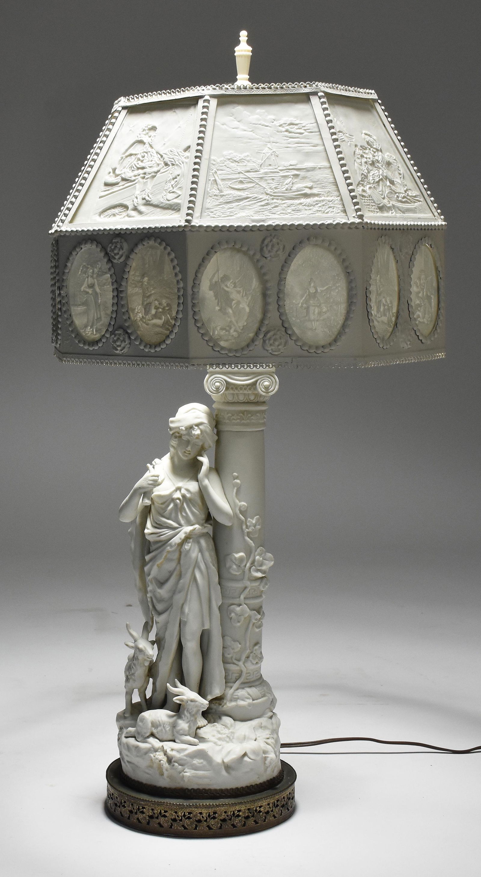 Parian figural lamp with tin shade & lithopane panels (1 of 10)