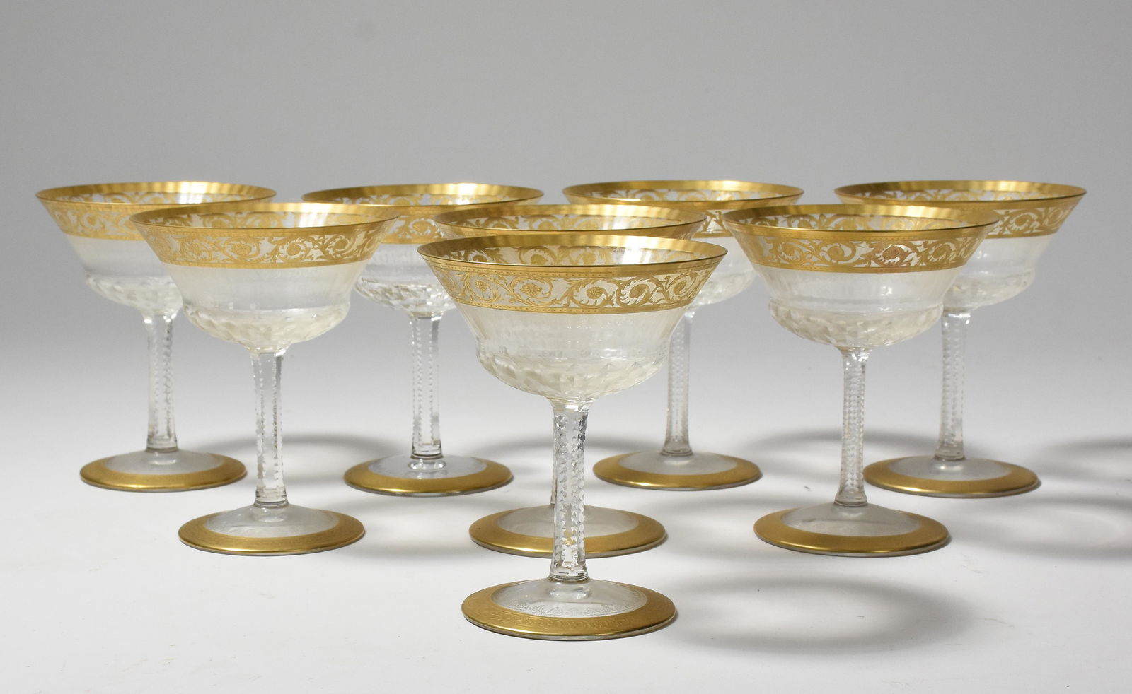 Set of 8 St. Louis thistle pattern champagnes, gilt-cut (1 of 3)