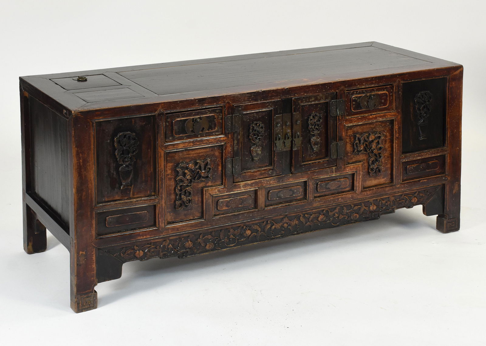 Carved multi drawer low Asian cabinet (1 of 7)