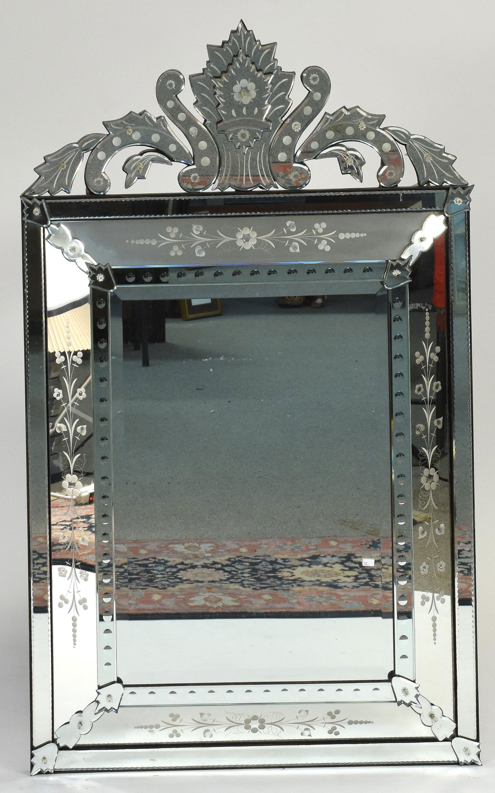 Early 20th C. Venetian style wall mirror with etched (1 of 6)