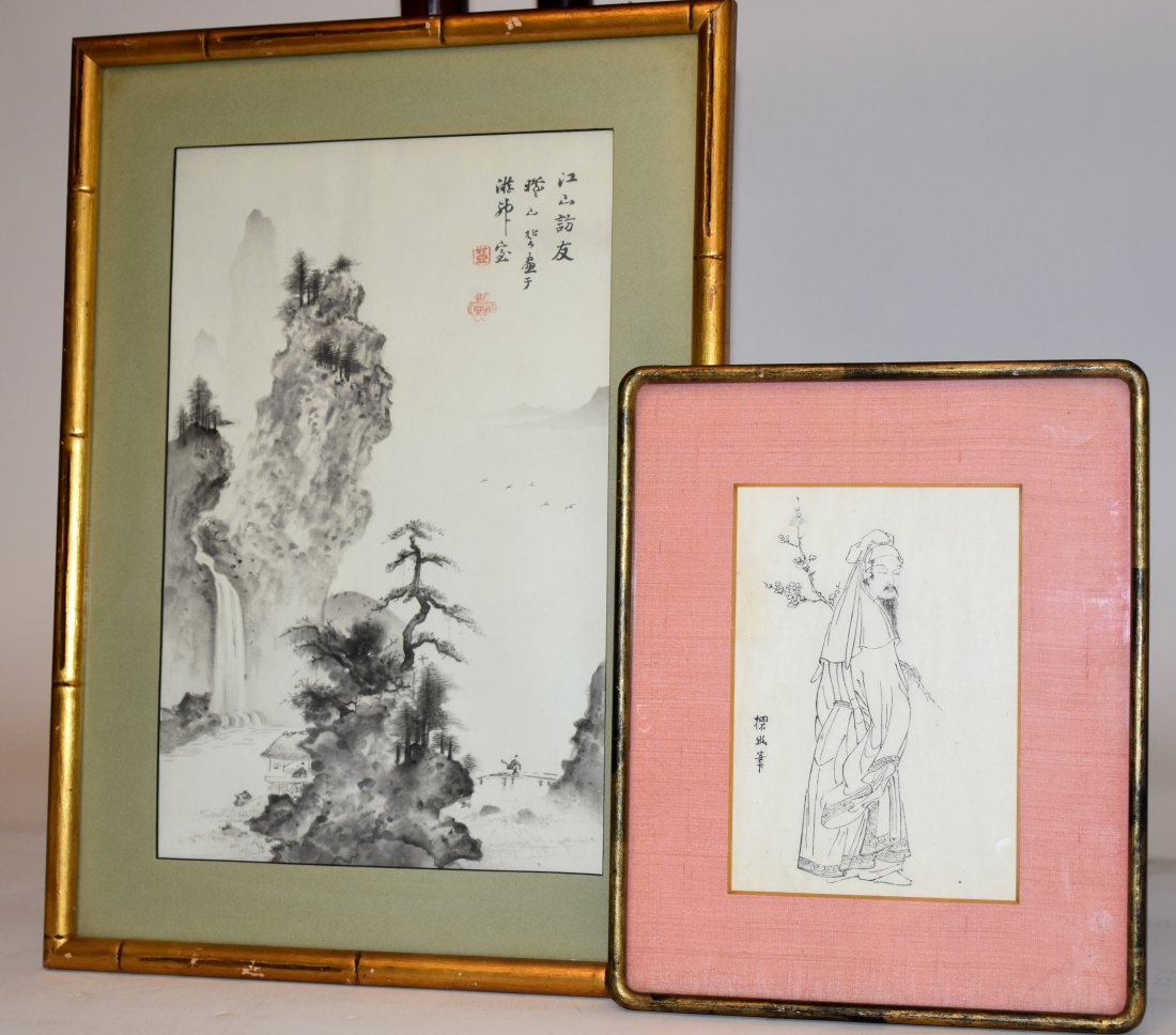 Two Asian wood block prints (1 of 6)