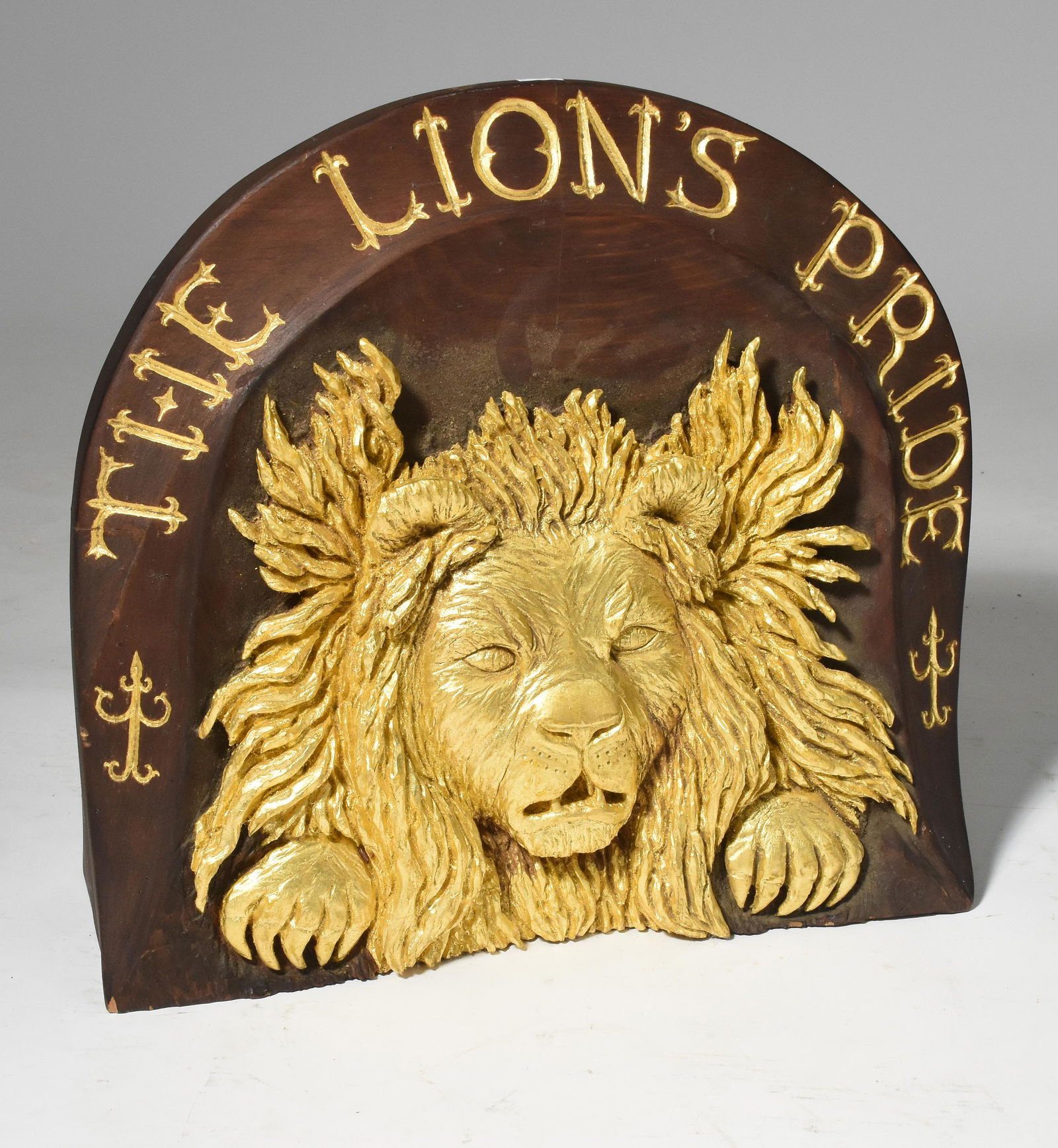 Carved and gilt wooden sign,"The Lions Pride" (1 of 3)