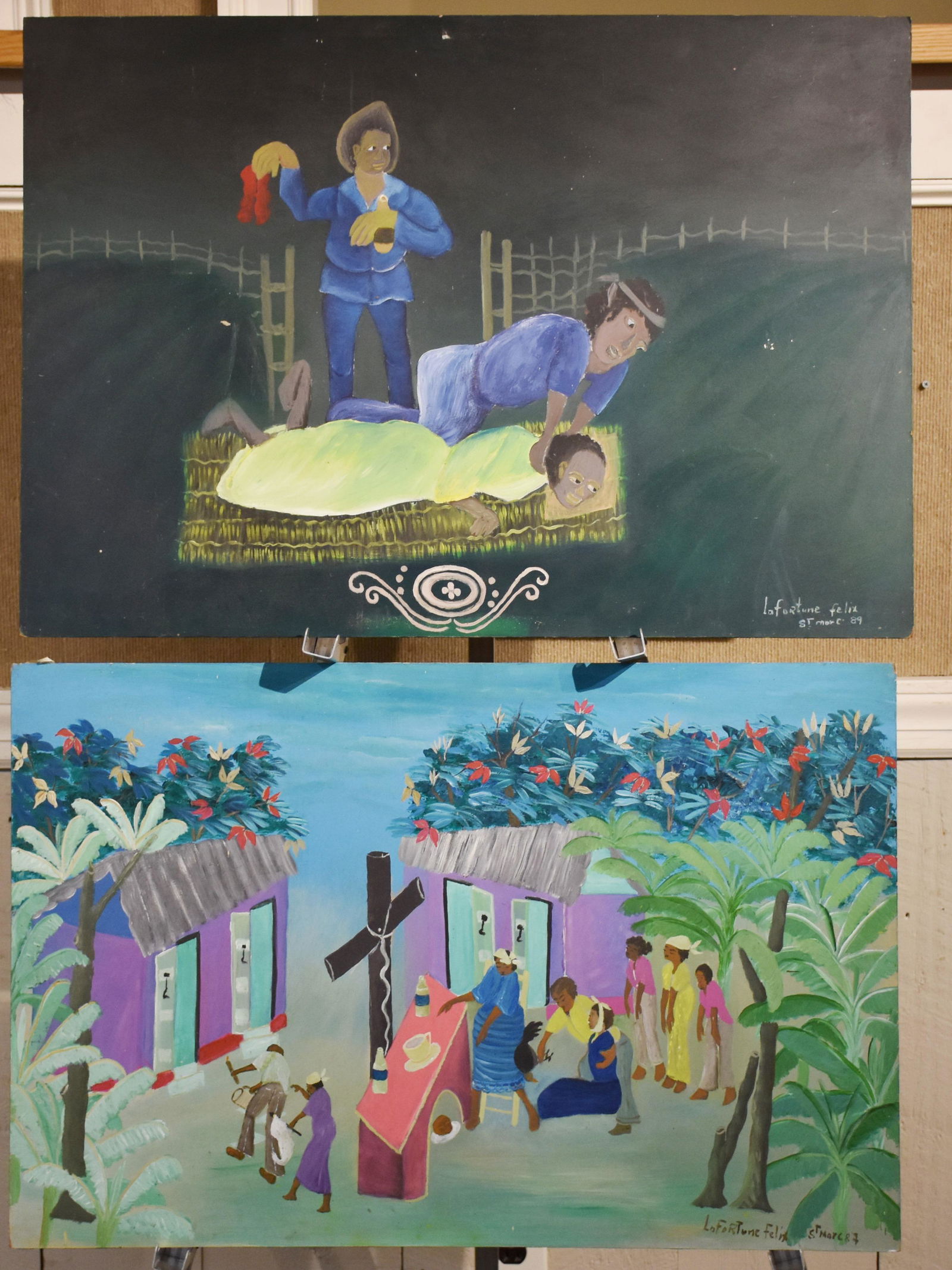 2 Haitian oil paintings on masonite (1 of 5)