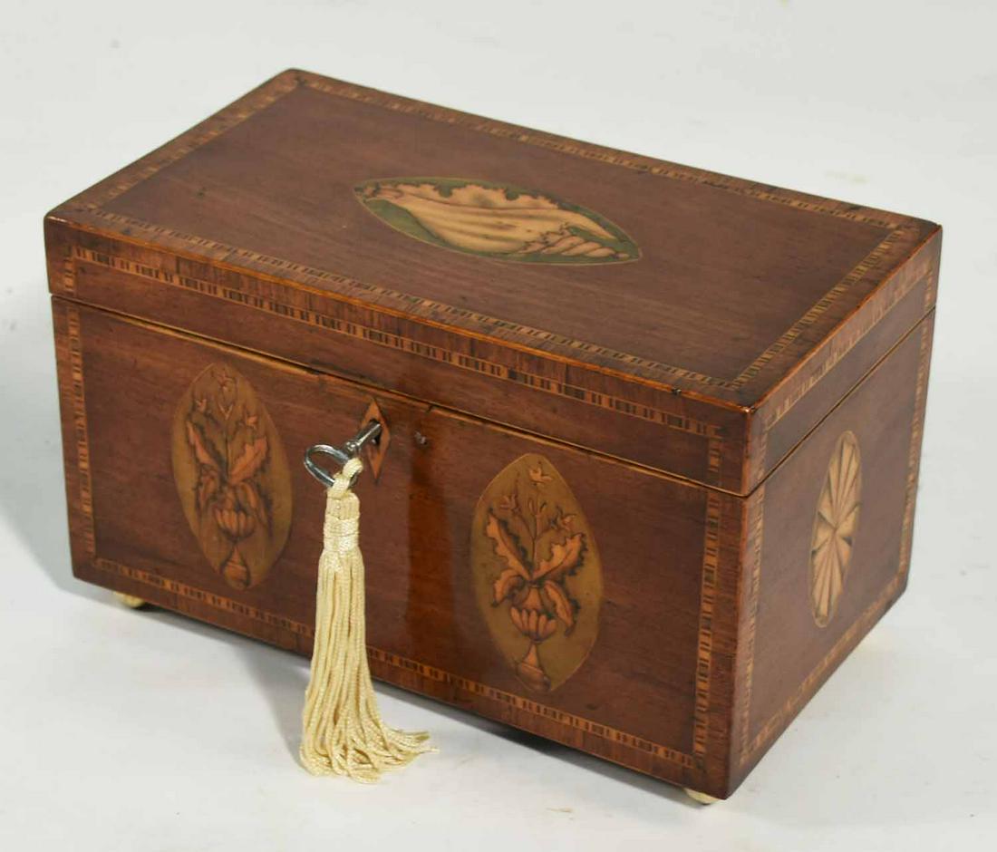 19th C. English Regency Inlaid Tea Caddy (1 of 8)