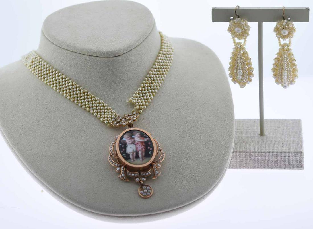 Victorian Seed Pearl Earrings and Locket (1 of 16)