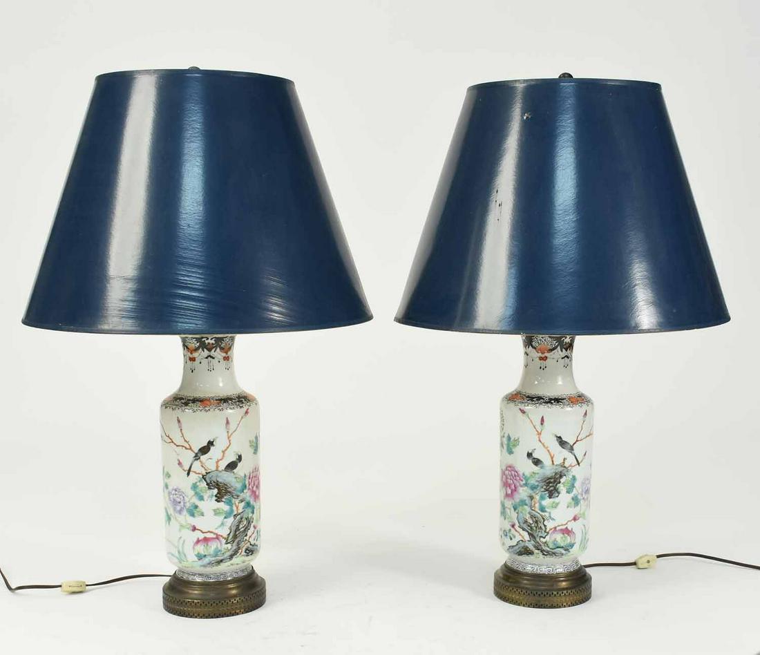 Pair of Chinese Porcelain Famille Rose Lamps (1 of 9)