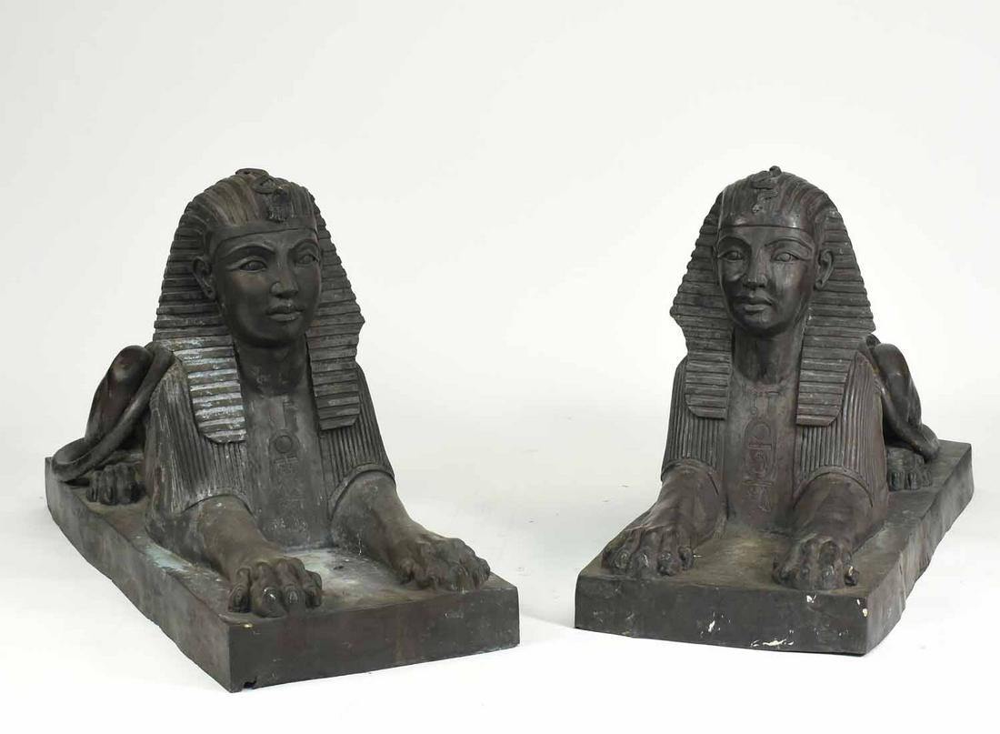 Pair of bronze recumbent Sphinxes (1 of 9)