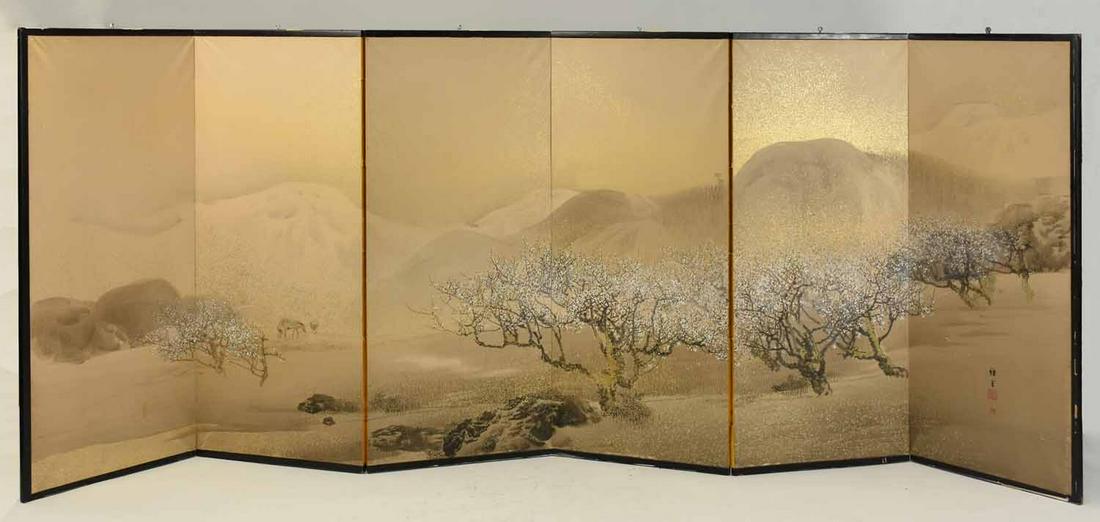 Six-Panel Asian Painted Folding Screen (1 of 6)
