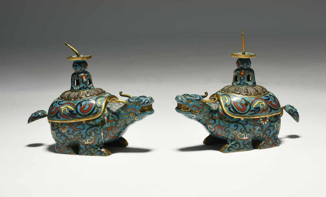 Pair of Chinese cloisonné water buffalo vessels (1 of 7)