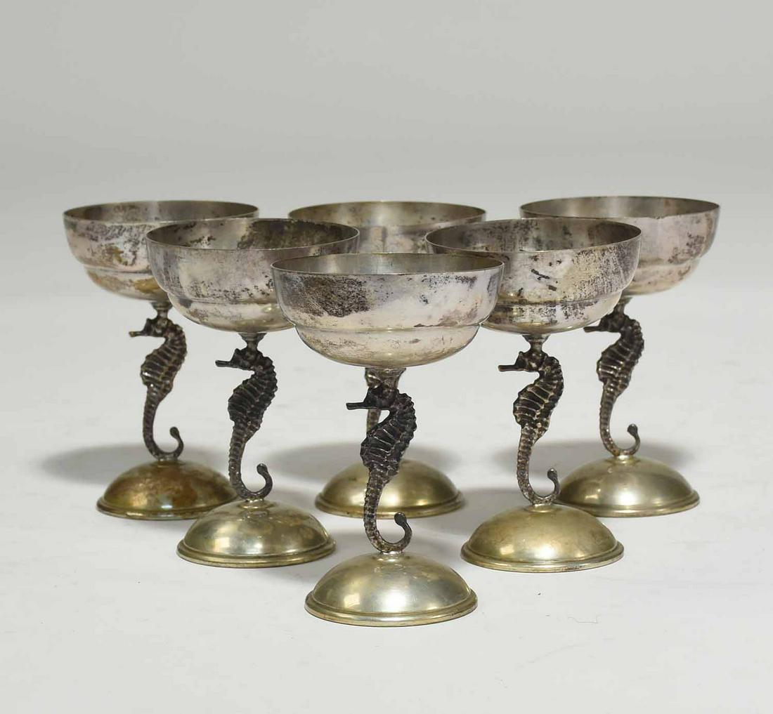 Set of Six Sterling Sea Horse Wines (1 of 5)